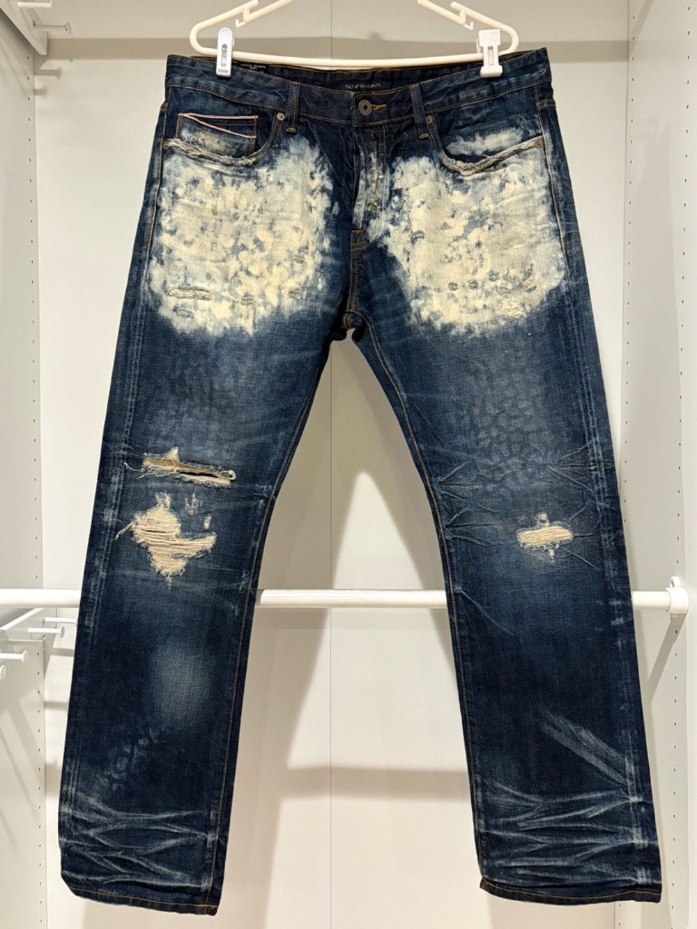 Cult of Individuality Dark Blue Straight Jeans with Bleached Front